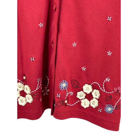 Bechamel Red Embroidered‎ Knit Cardigan Floral Size Xlarge - Picture 14 of 16